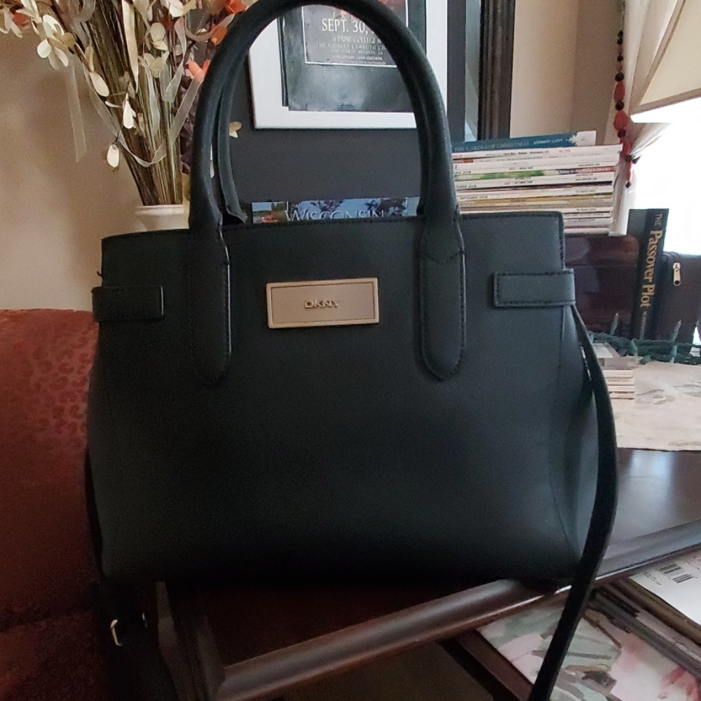 DKNY Black Genuine Leather Crossbody Satchel